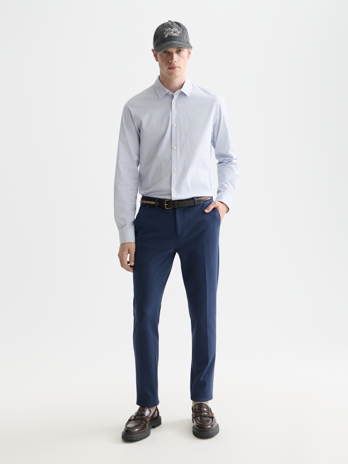 Striped slim poplin shirt