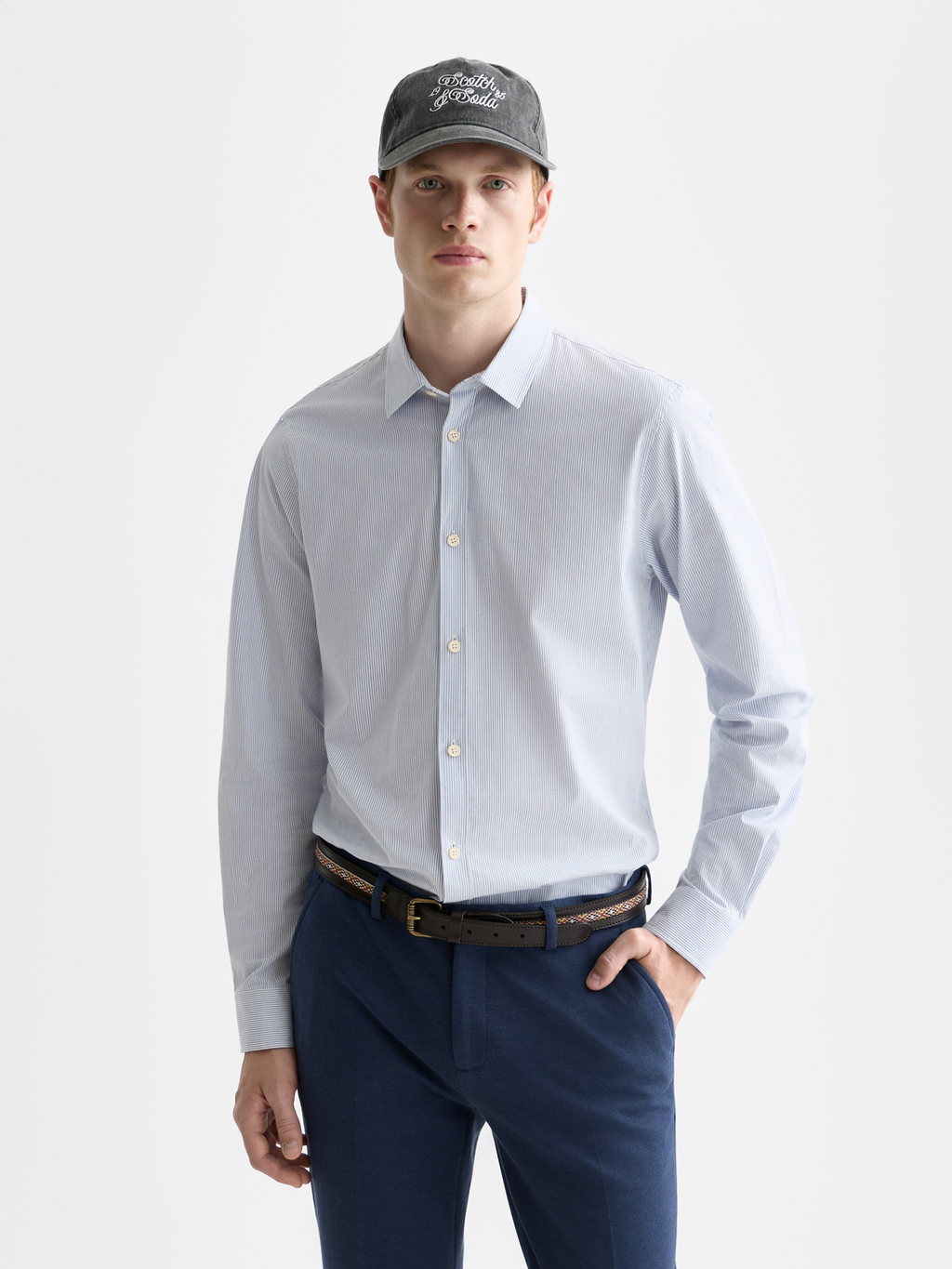 Striped slim poplin shirt