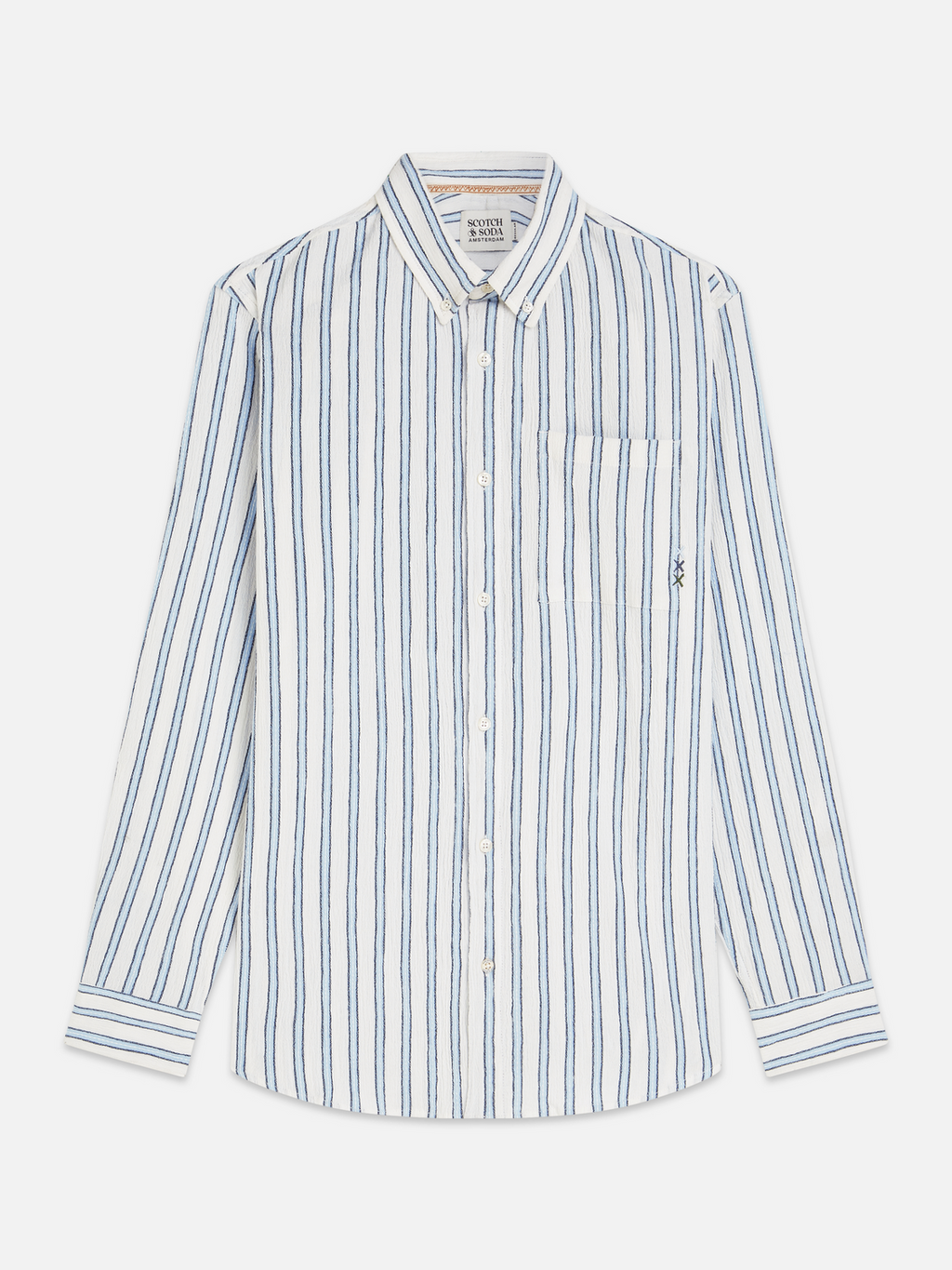 Striped crinkle structure shirt