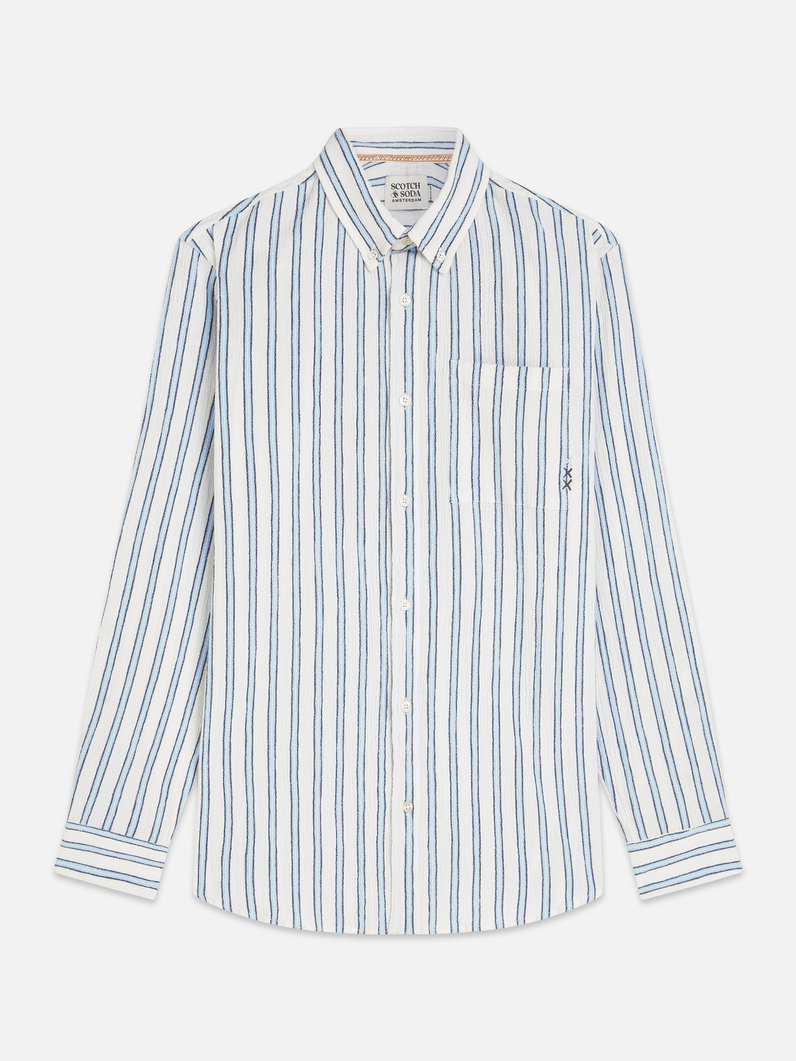Striped crinkle structure shirt