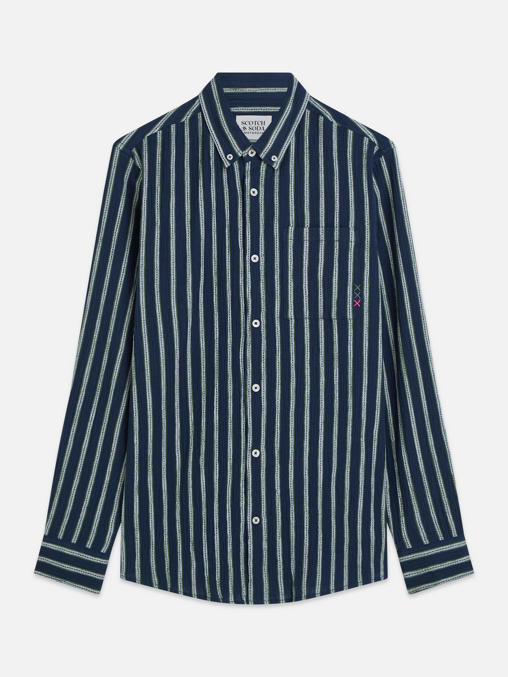 Striped crinkle structure shirt