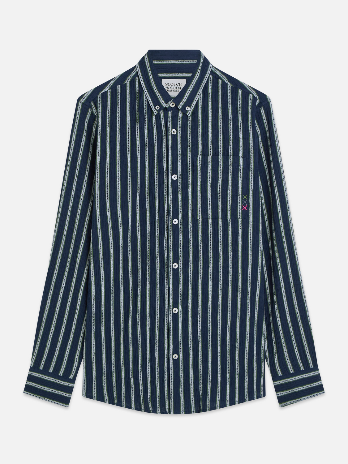 Striped crinkle structure shirt