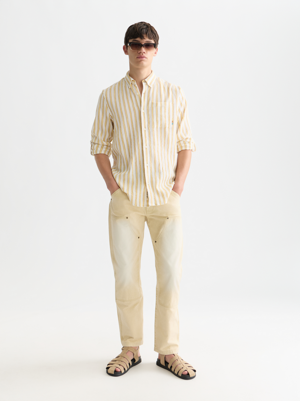Striped crinkle structure shirt