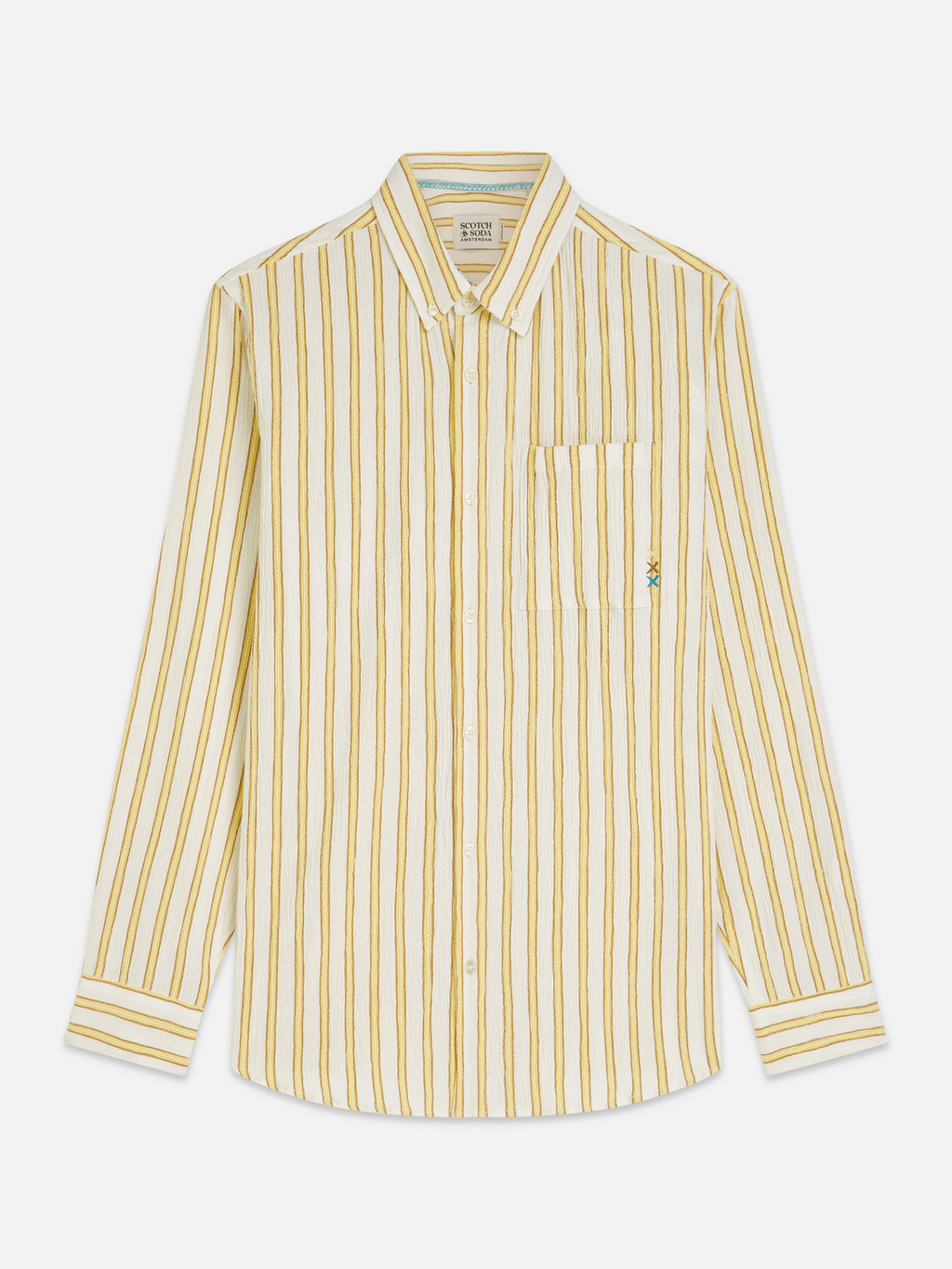 Striped crinkle structure shirt