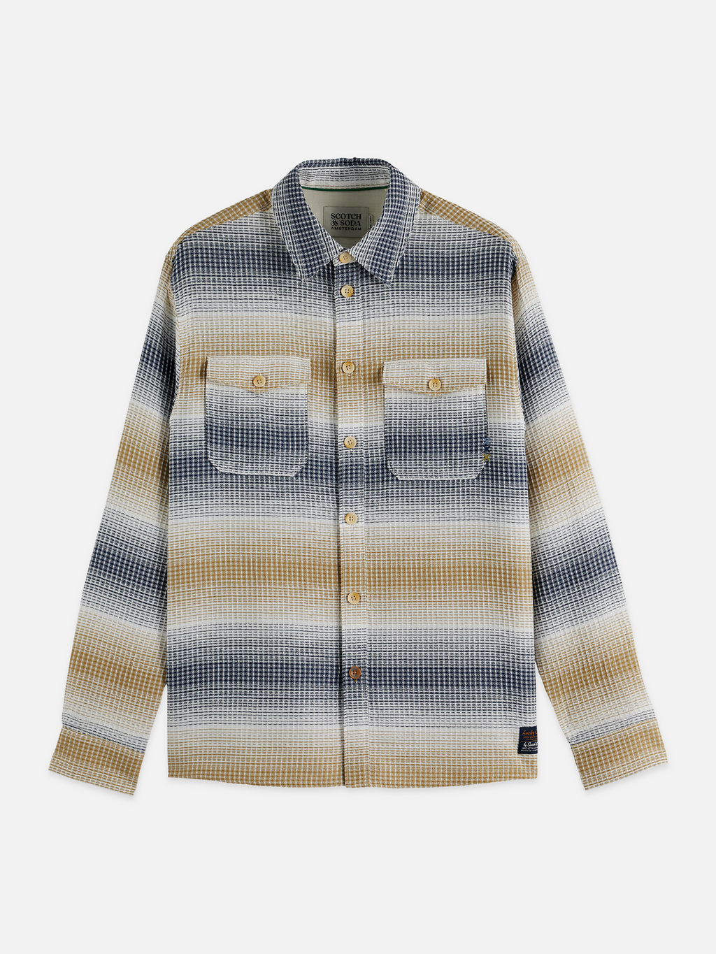 Waffle structure stripe shirt