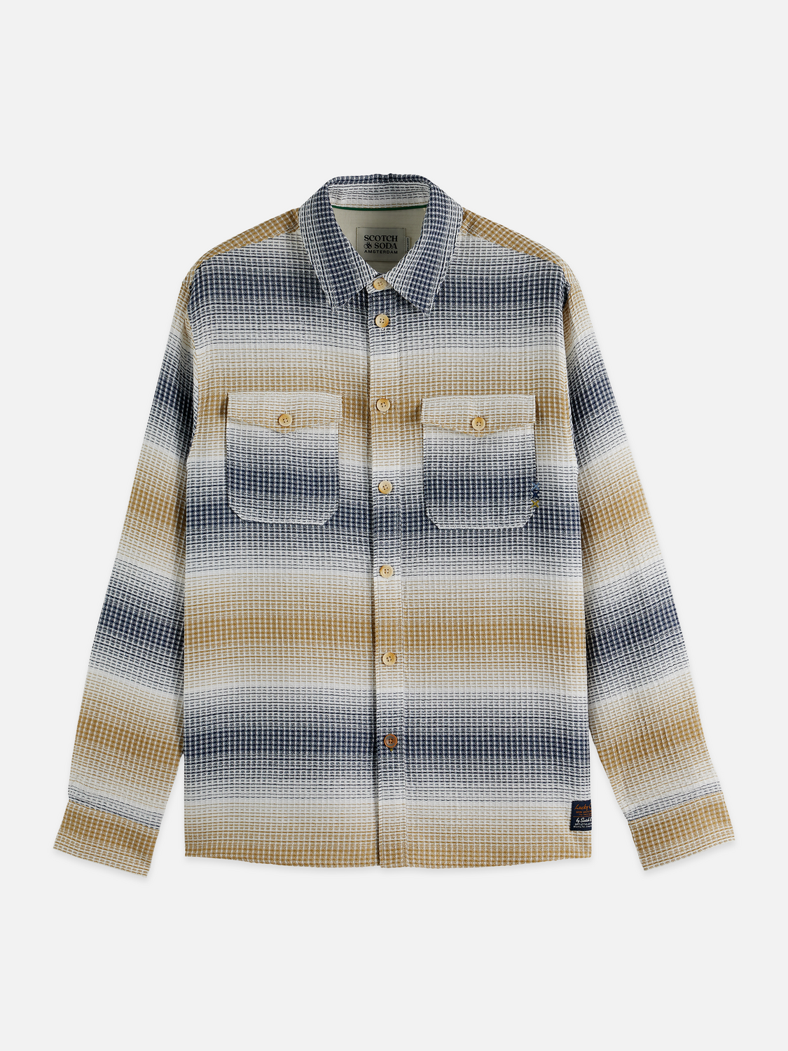 Waffle structure stripe shirt
