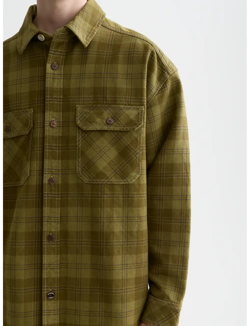 Washed Denim Checked Overshirt detail shot of fabric and craftsmanship by Scotch & Soda