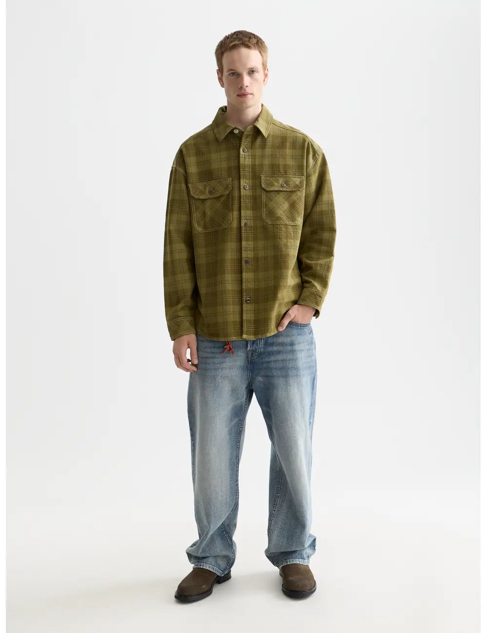Washed Denim Checked Overshirt front view showing fit and finish by Scotch & Soda