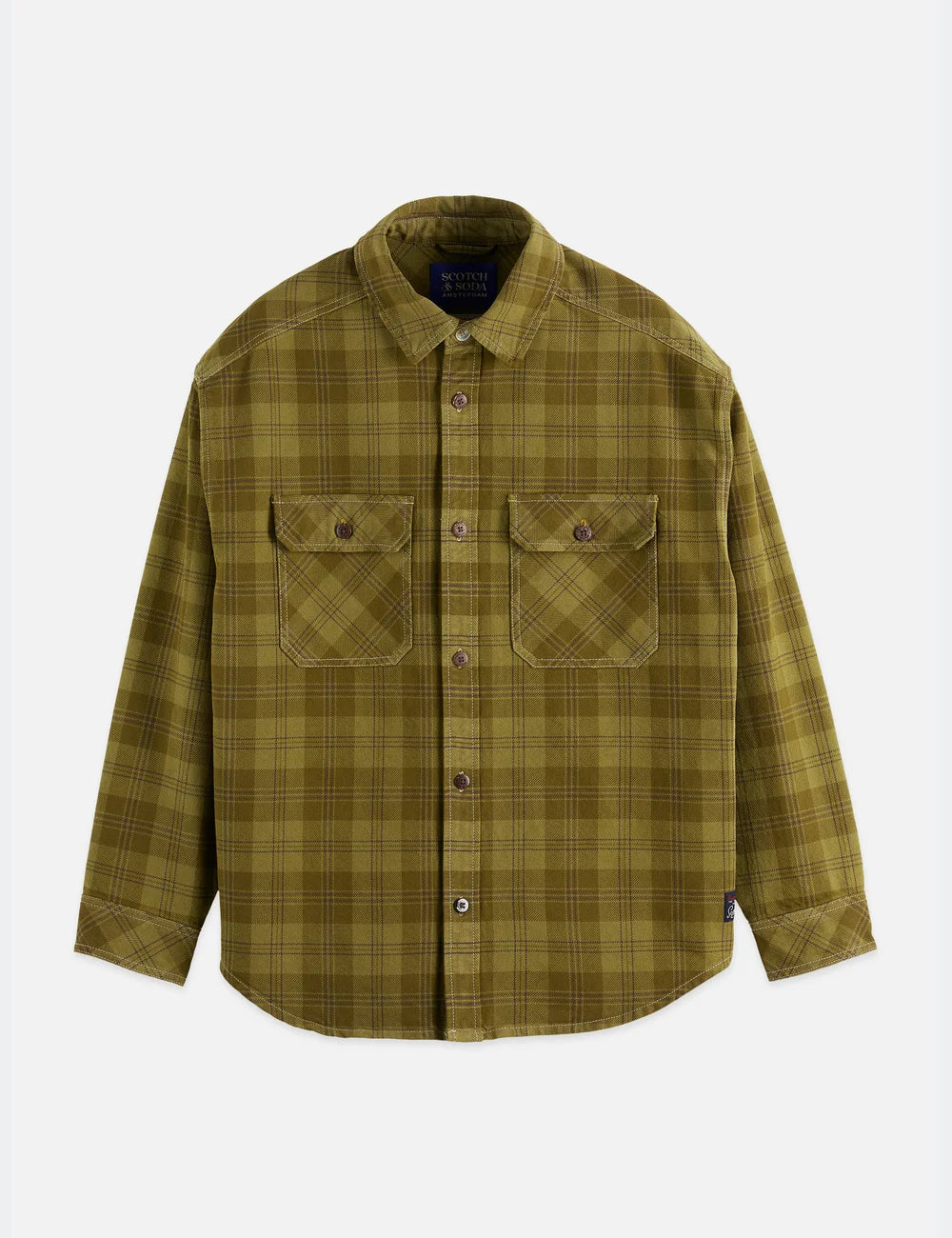 Washed Denim Checked Overshirt flat lay showing product details by Scotch & Soda