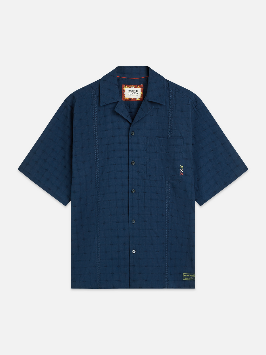 Embroidered structured relaxed short sleeve shirt