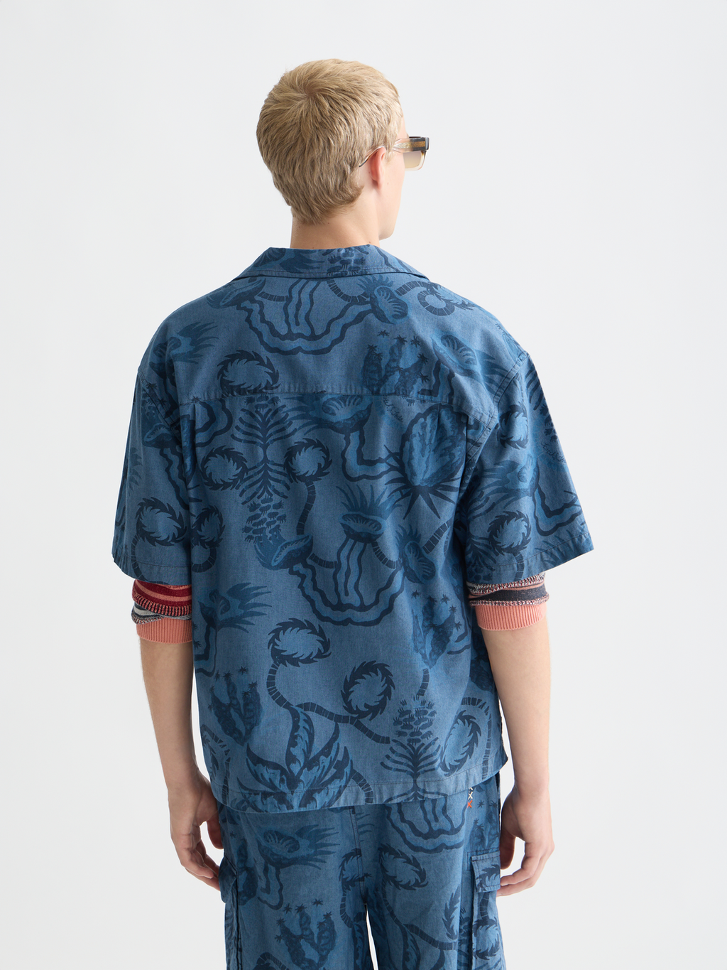 Printed chambray short sleeve shirt