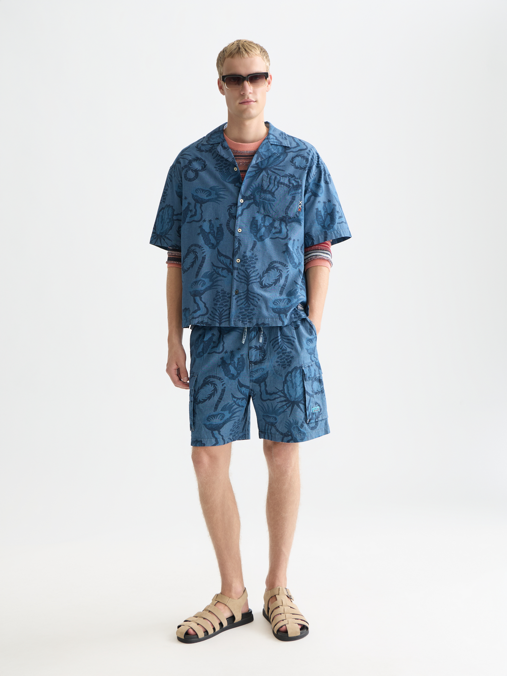 Printed chambray short sleeve shirt