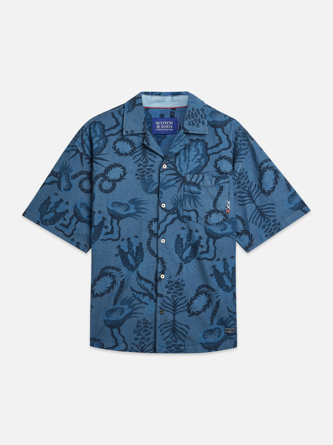 Printed chambray short sleeve shirt