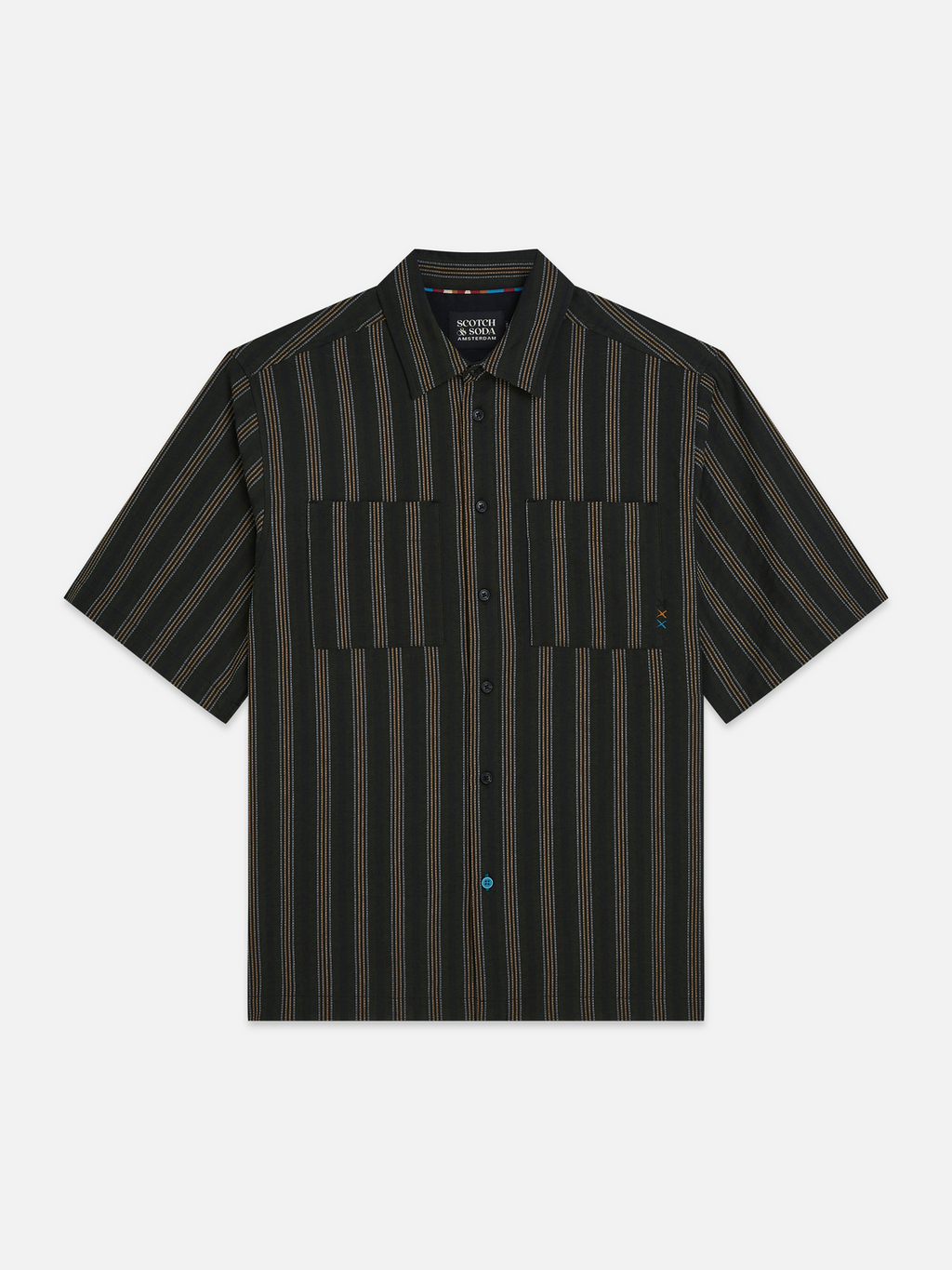 Structured stripe relaxed short sleeve shirt
