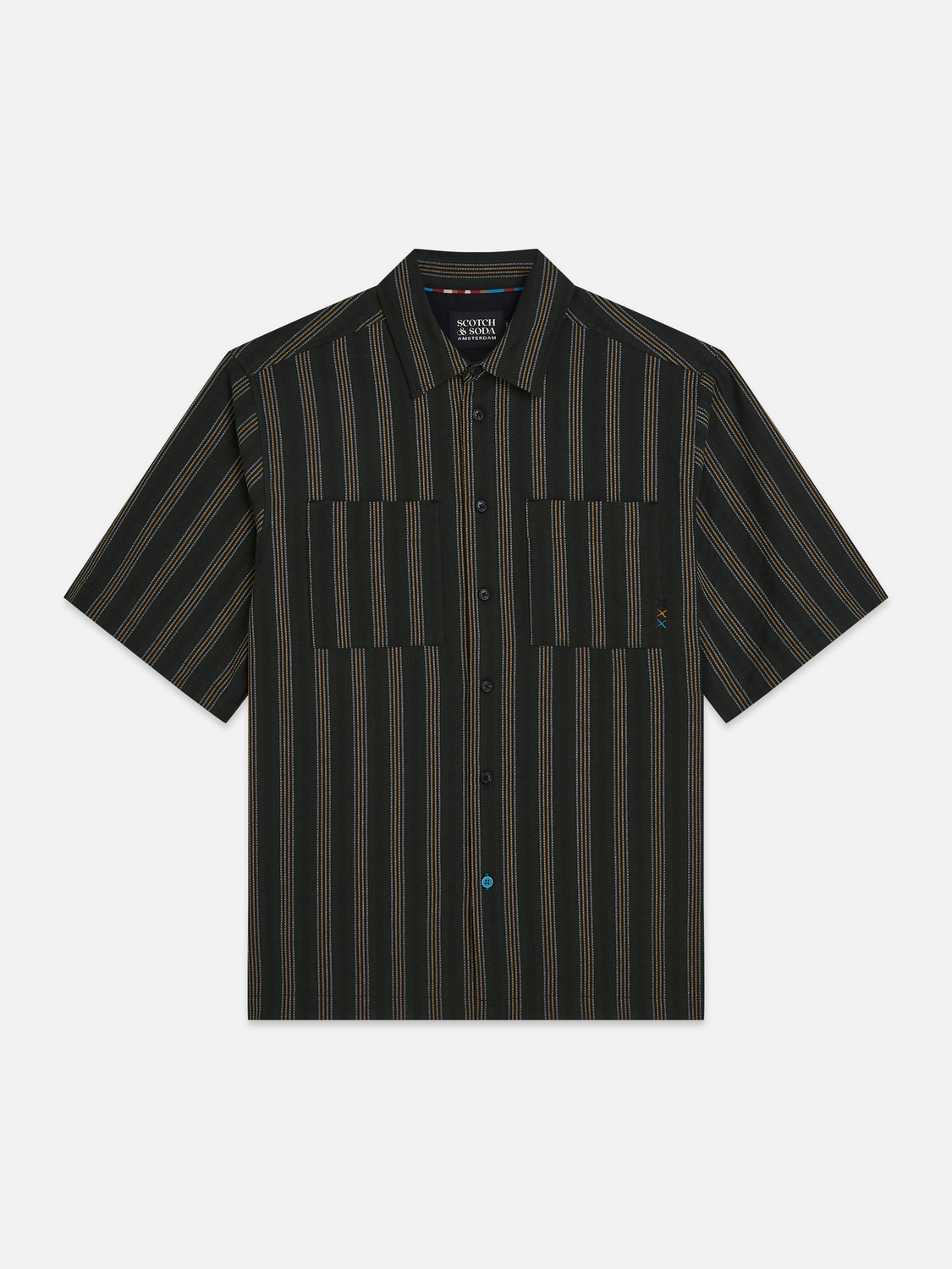 Structured stripe relaxed short sleeve shirt