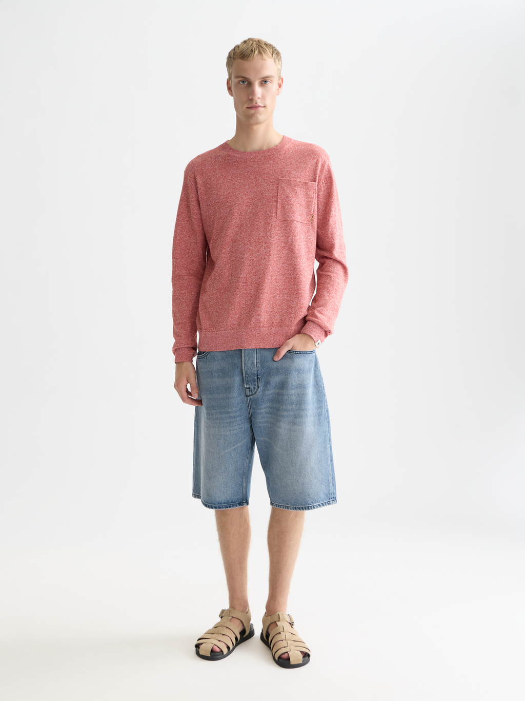 Linen-blend melange pullover