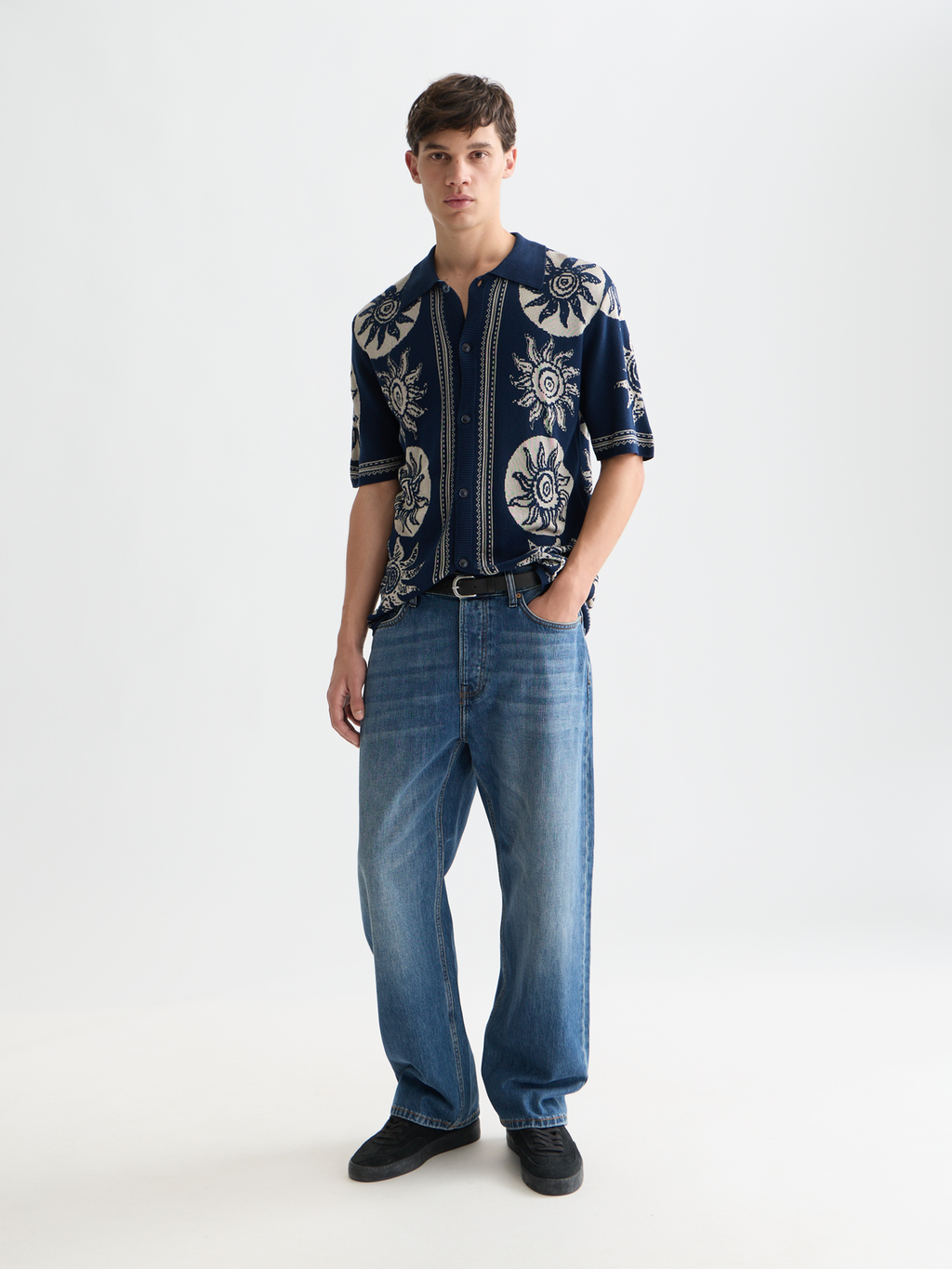 Knitted jaquard short sleeve shirt