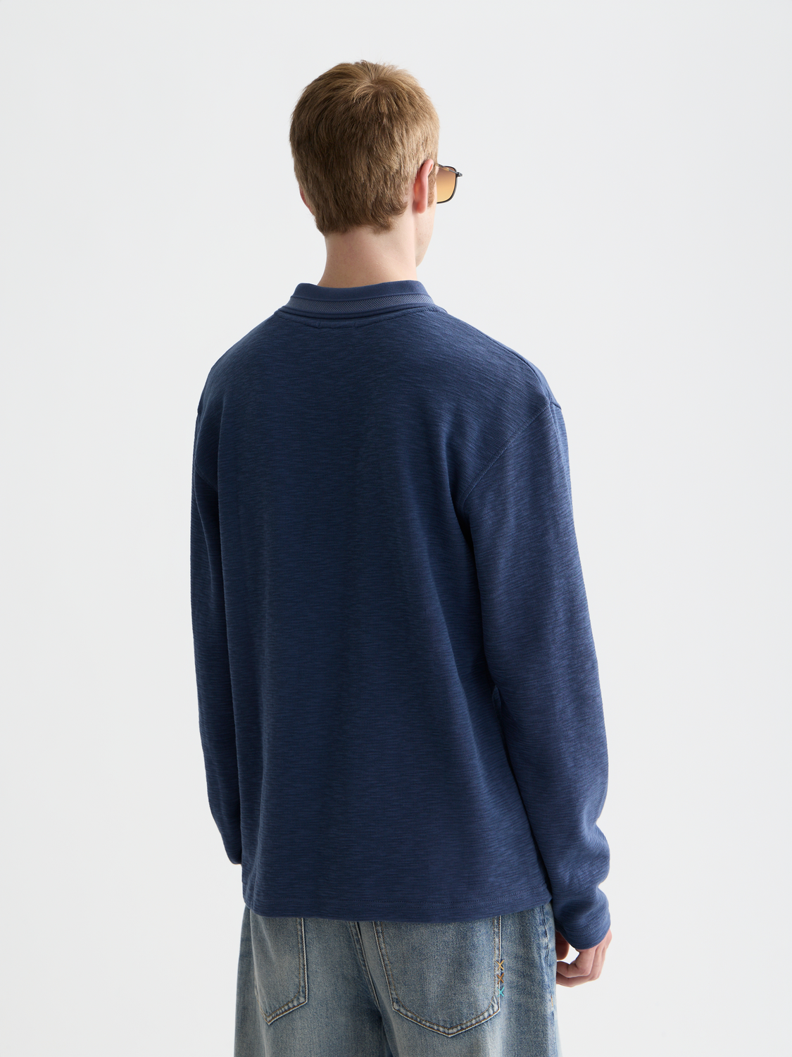 Structured relaxed long-sleeved polo