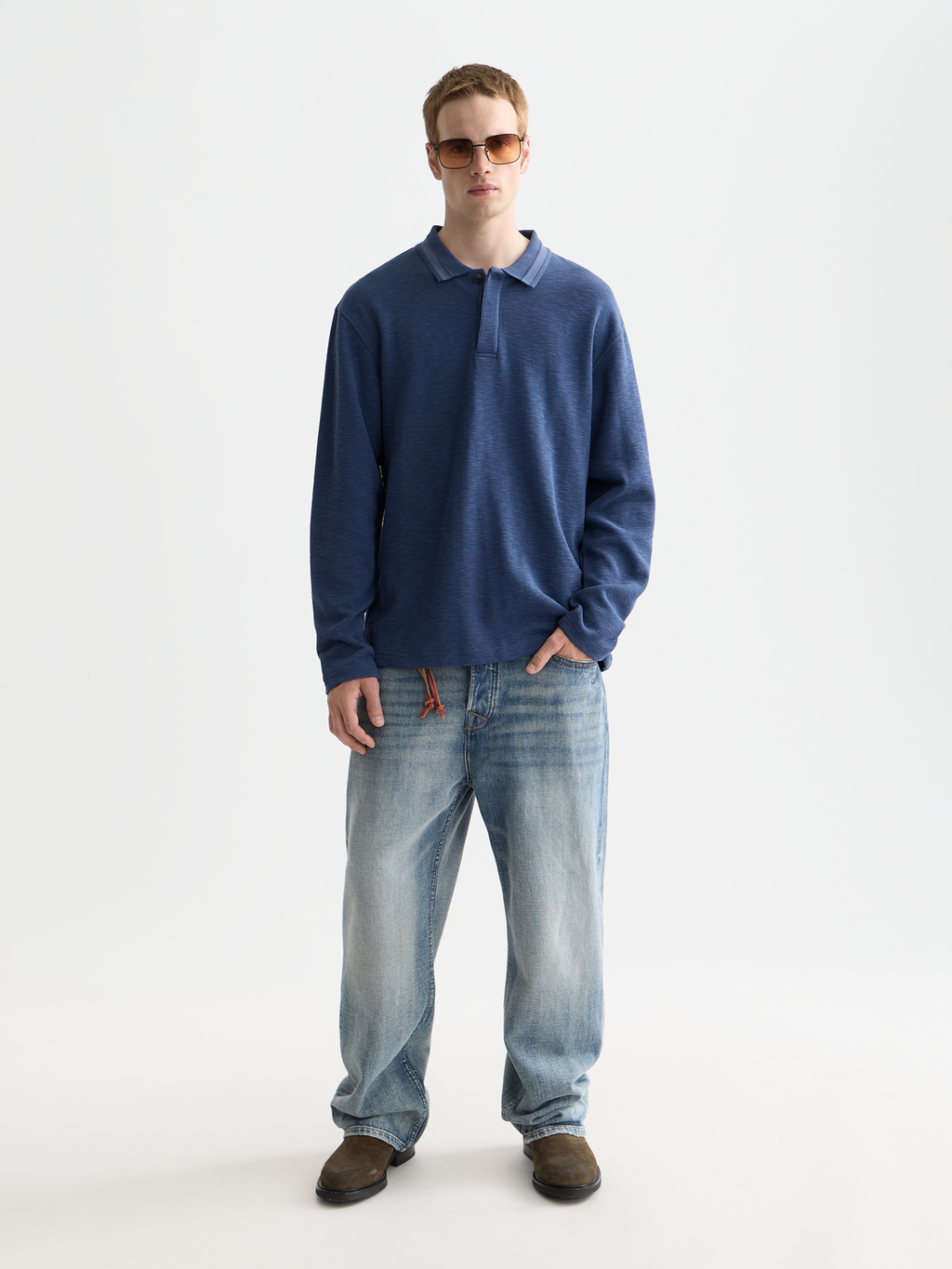 Structured relaxed long-sleeved polo