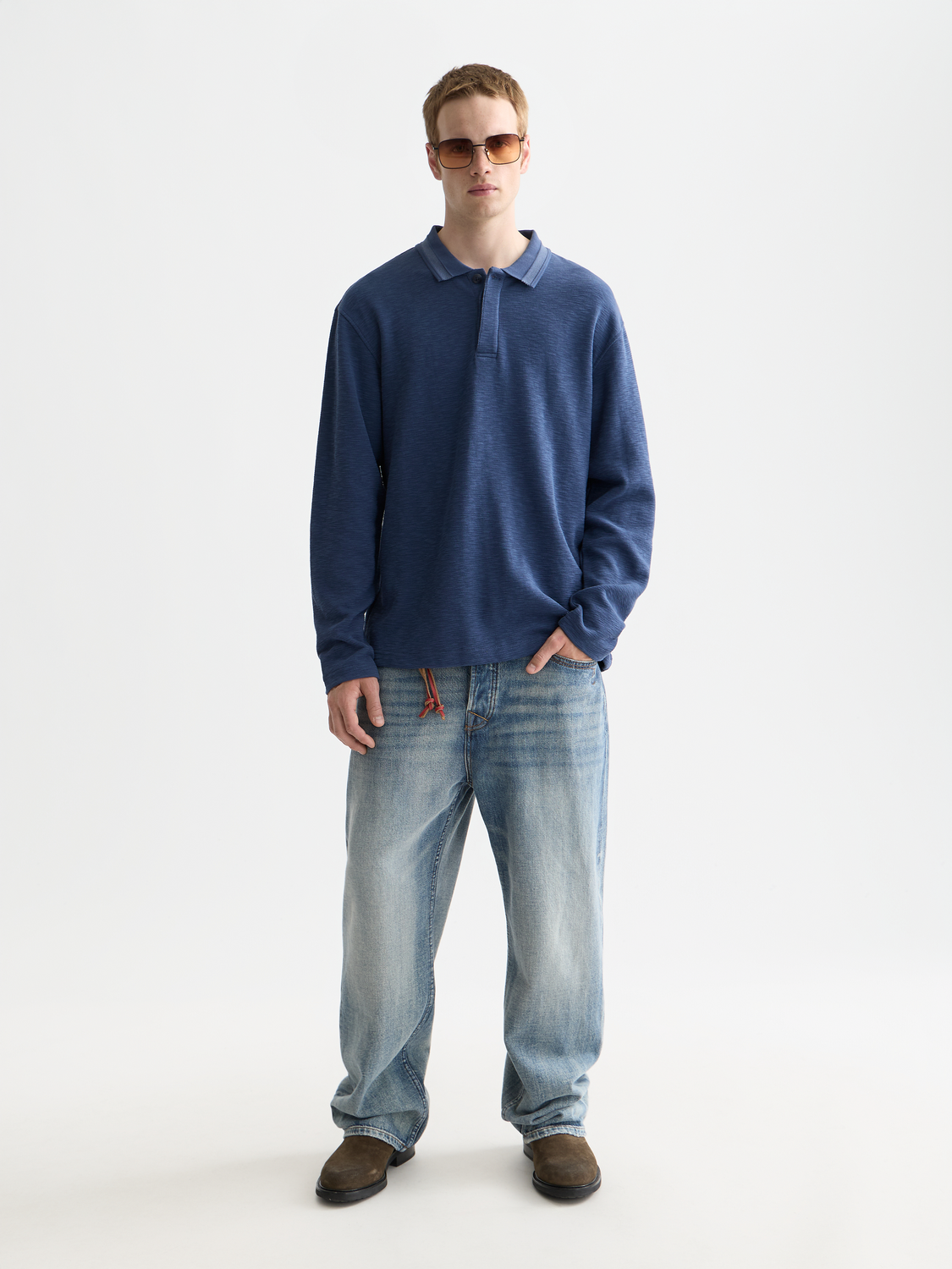 Structured relaxed long-sleeved polo