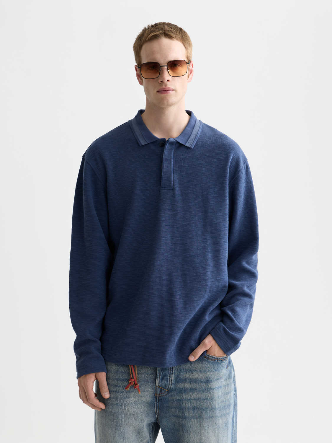 Structured relaxed long-sleeved polo