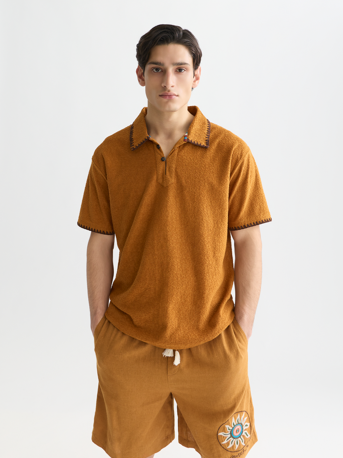 Relaxed jacquard towelling polo