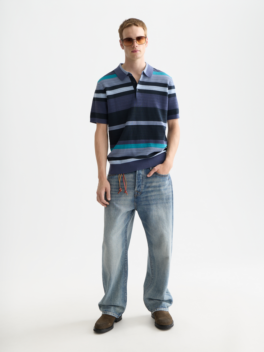 Knitted striped polo