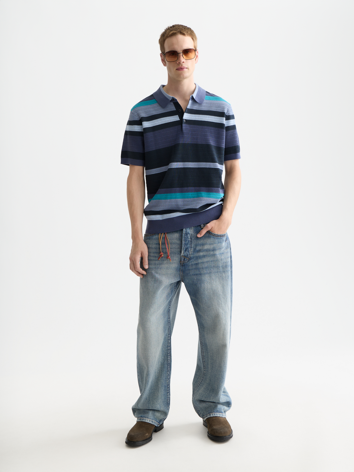 Knitted striped polo