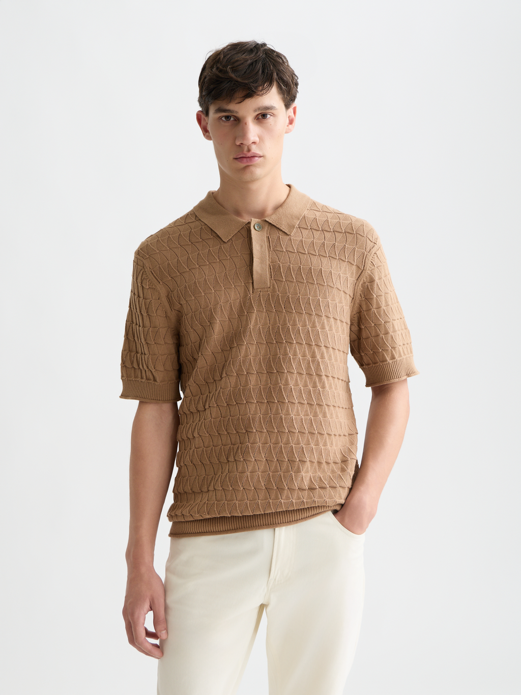 Pointelle knitted polo