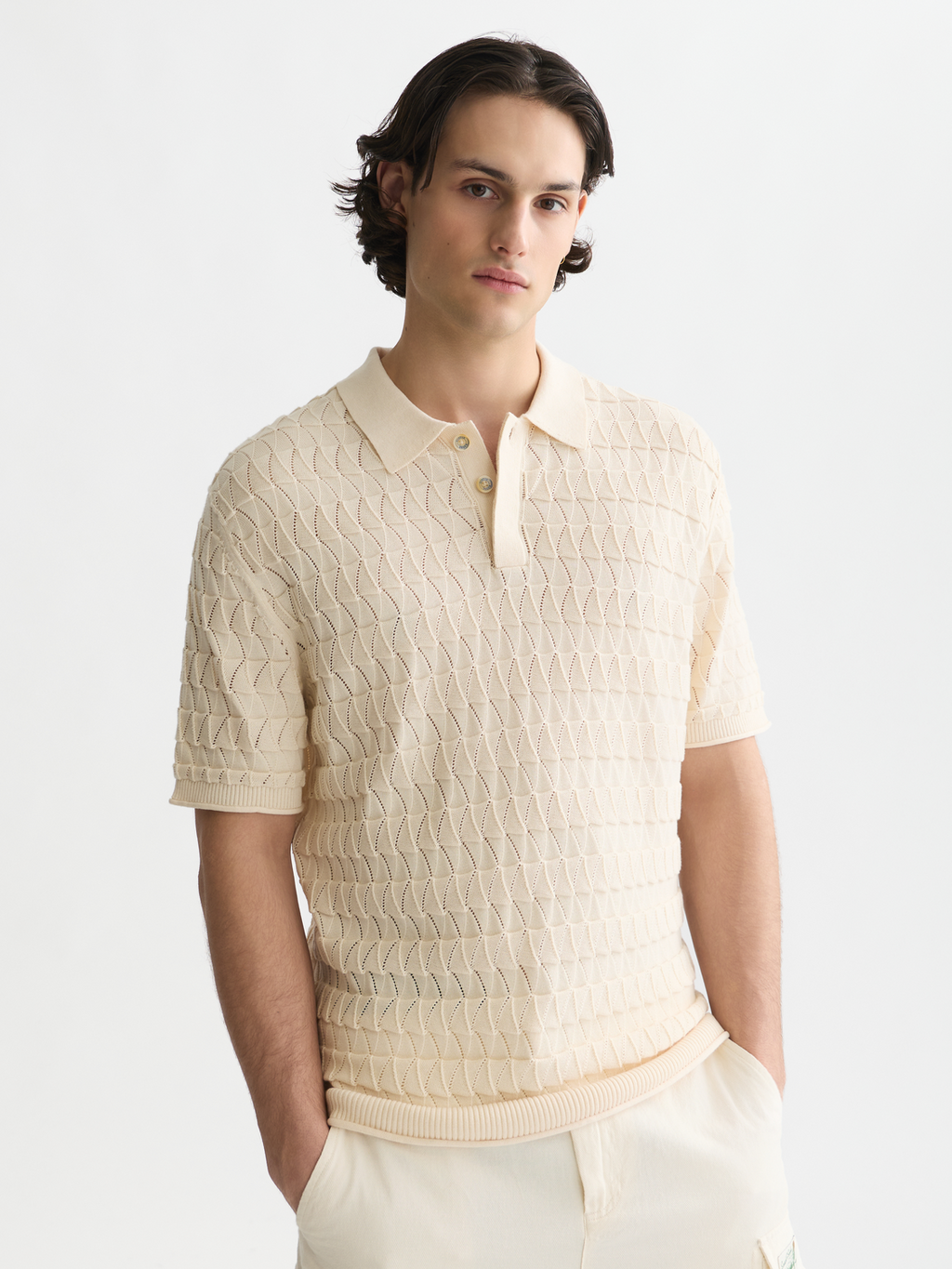 Pointelle knitted polo