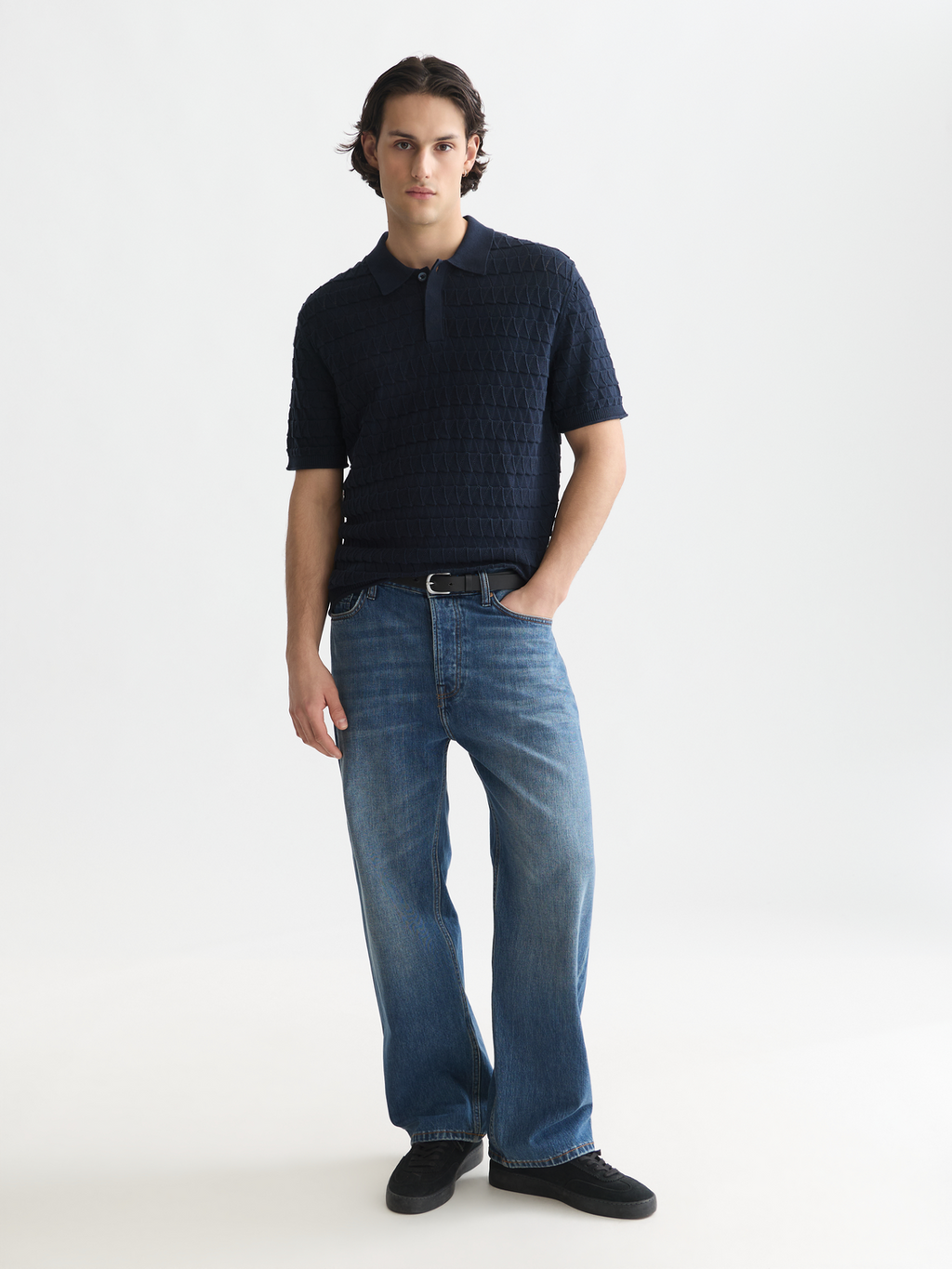 Pointelle knitted polo
