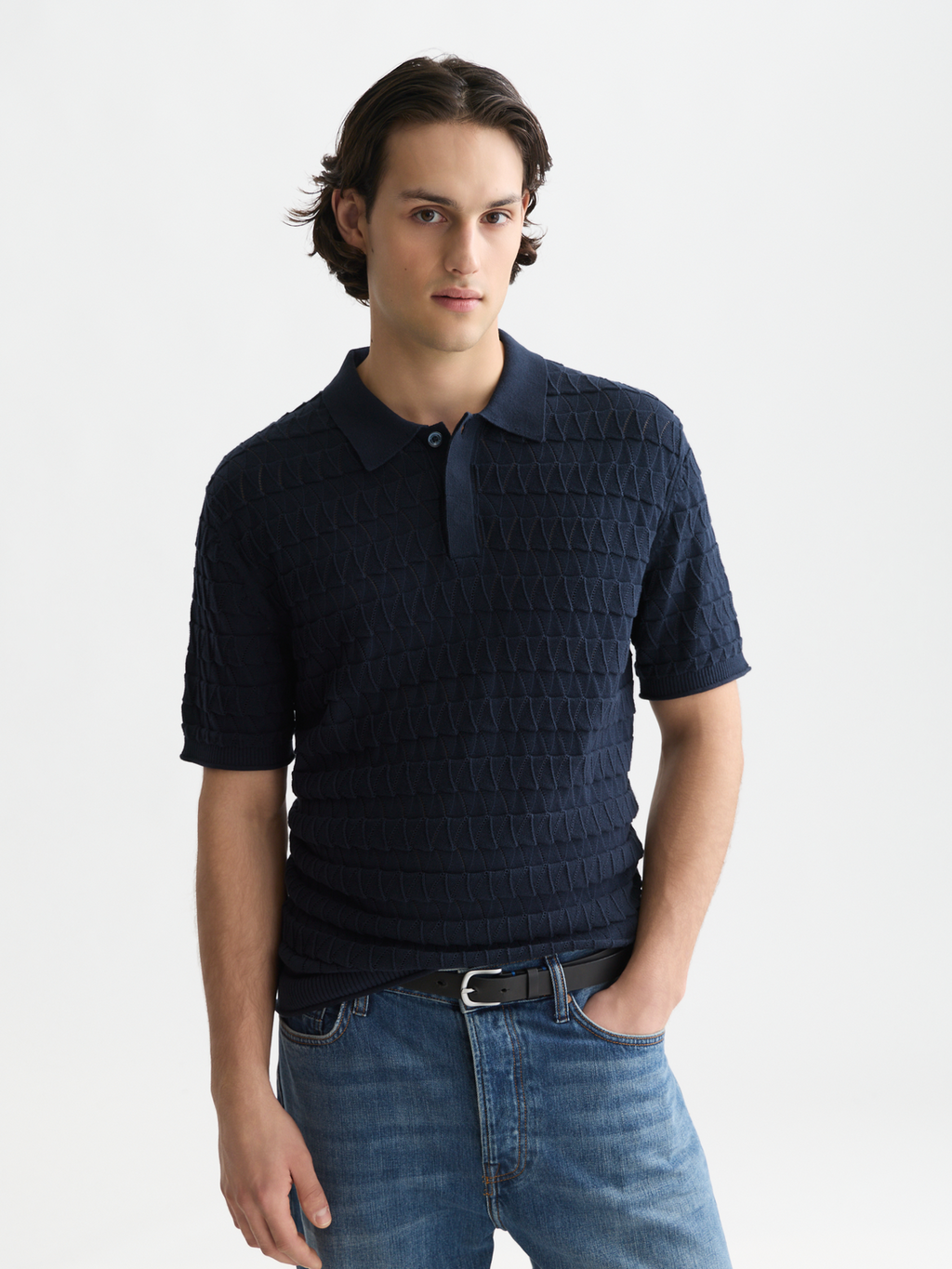 Pointelle knitted polo