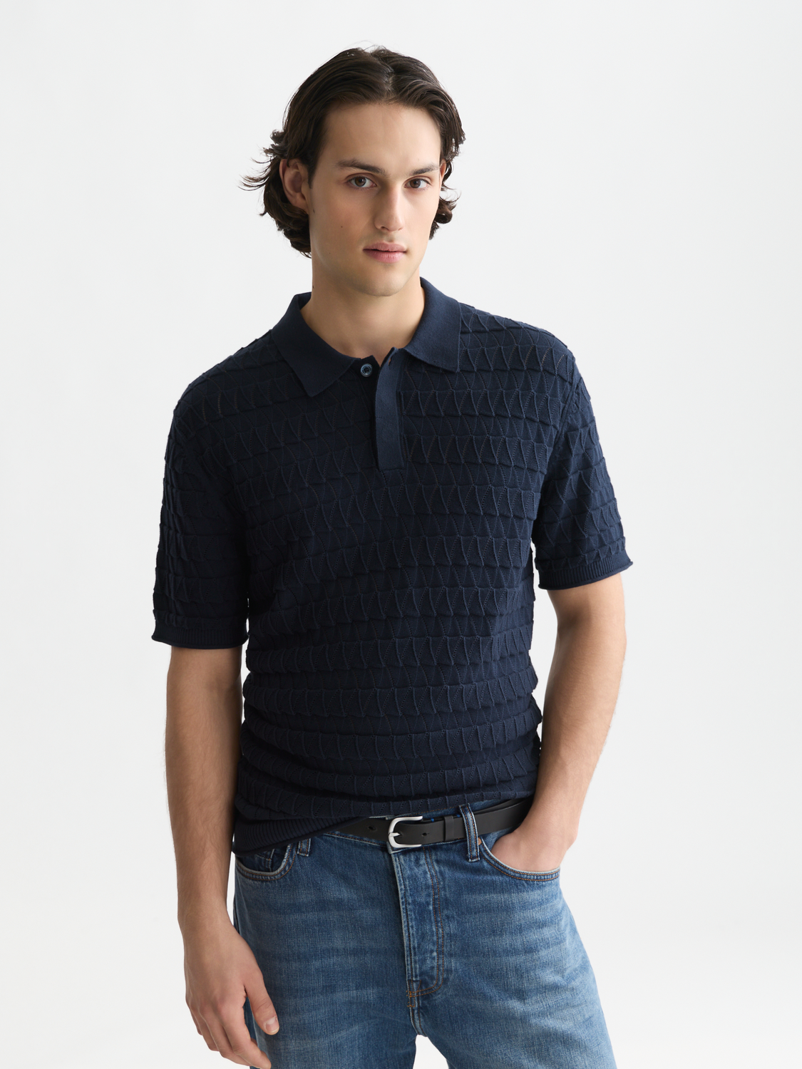 Pointelle knitted polo