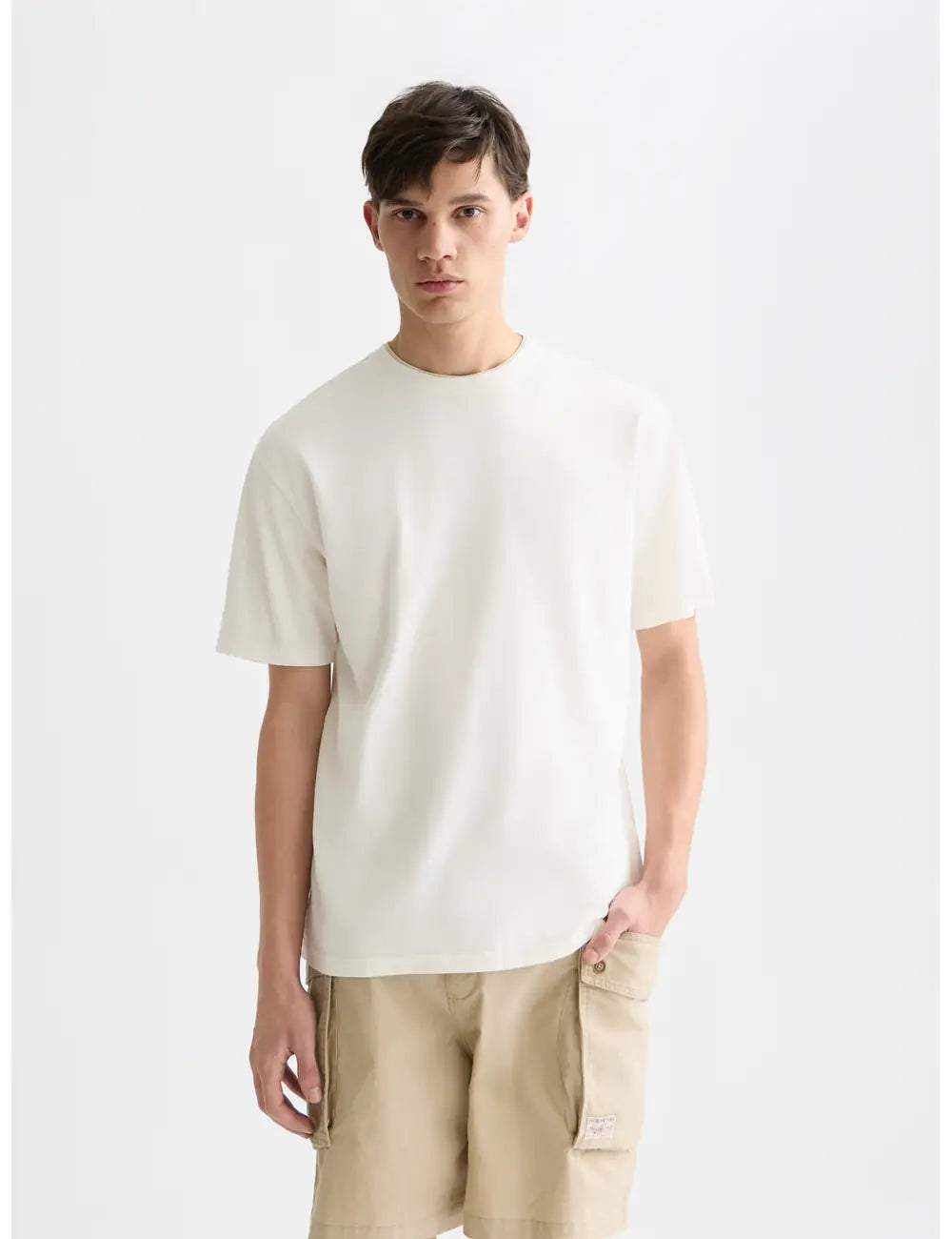 Light Beige 3 Crosses Garment Dyed Relaxed Fit T-shirt front view by Scotch & Soda