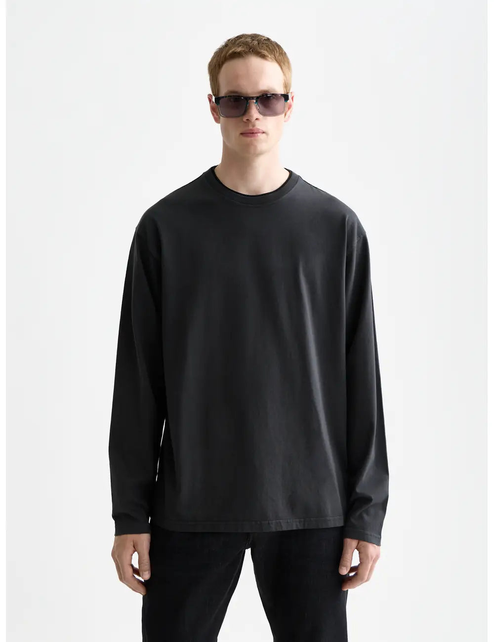 Black 3 Crosses Relaxed-fit Garment-dyed Long Sleeve T-shirt front view by Scotch & Soda