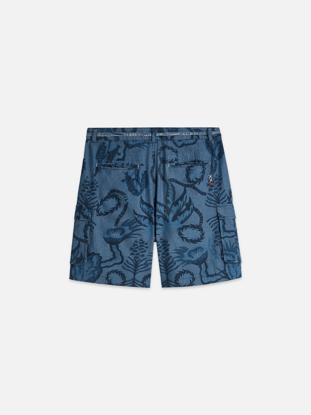 printed chambray cargo shorts