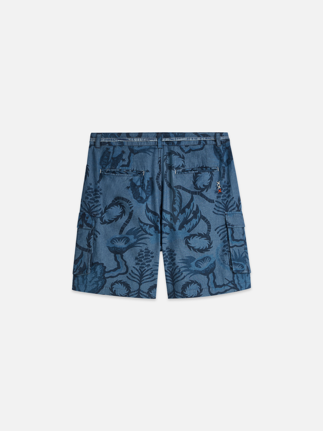 printed chambray cargo shorts