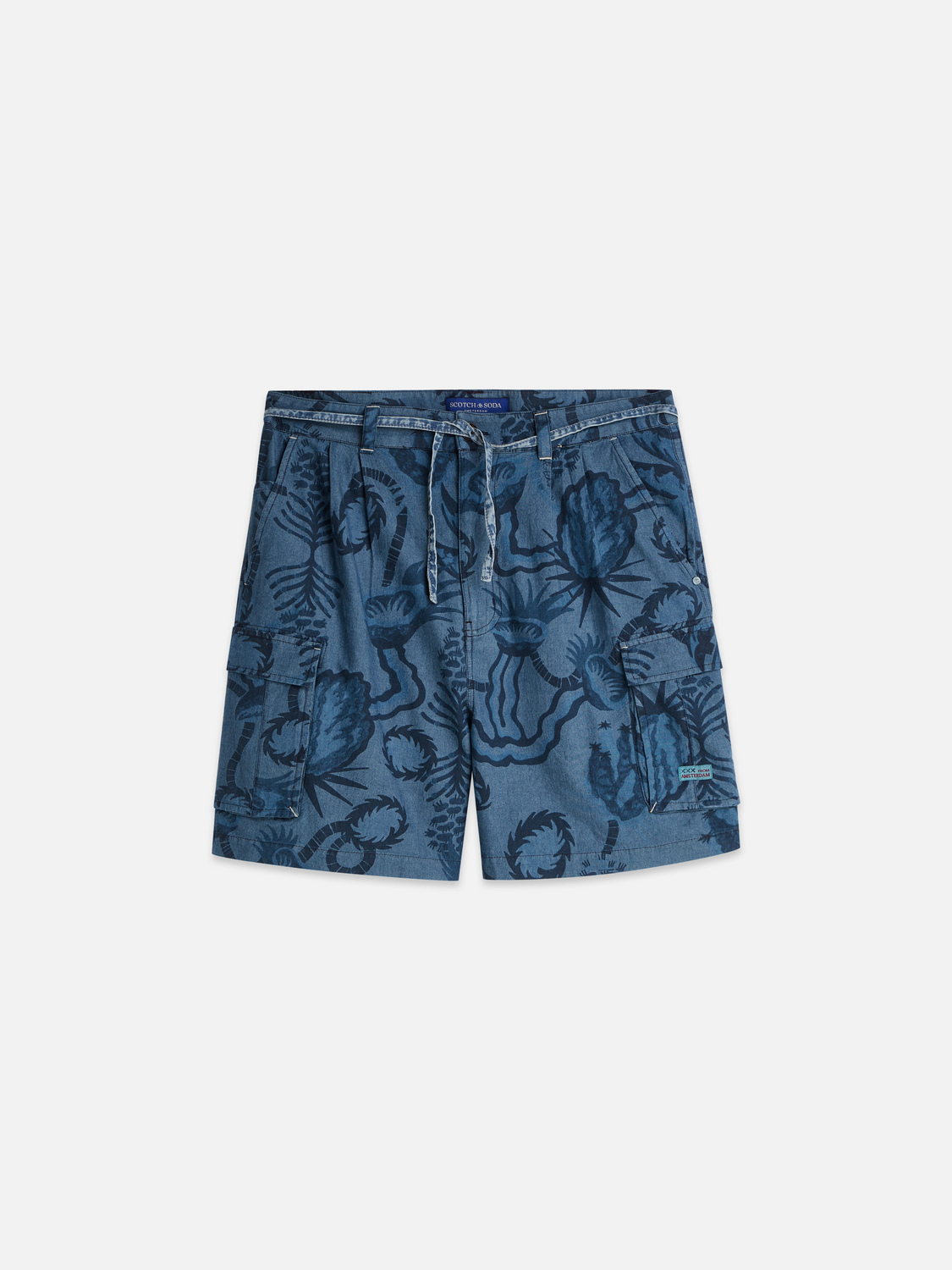 printed chambray cargo shorts