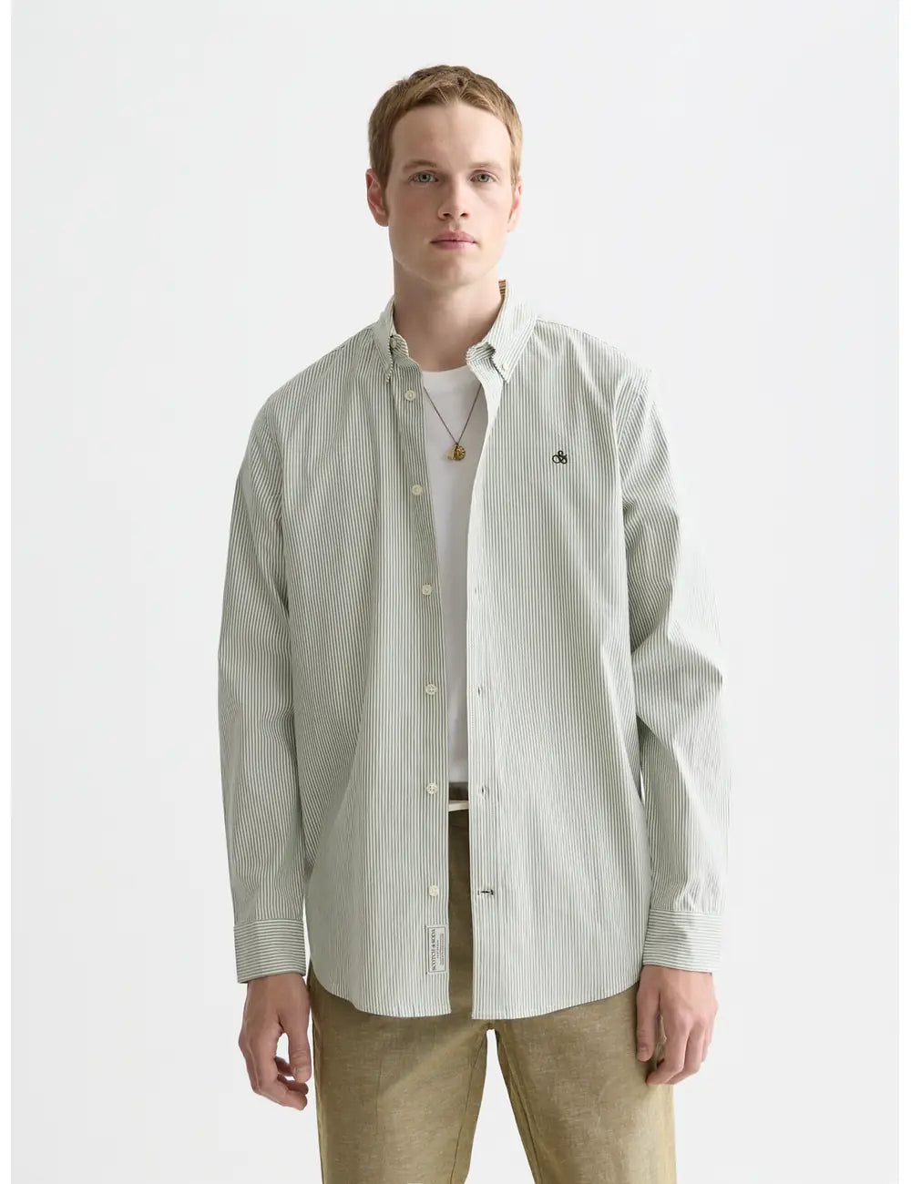 Dark Green Seasonal Core Striped Oxford Regular-fit Shirt front view by Scotch & Soda