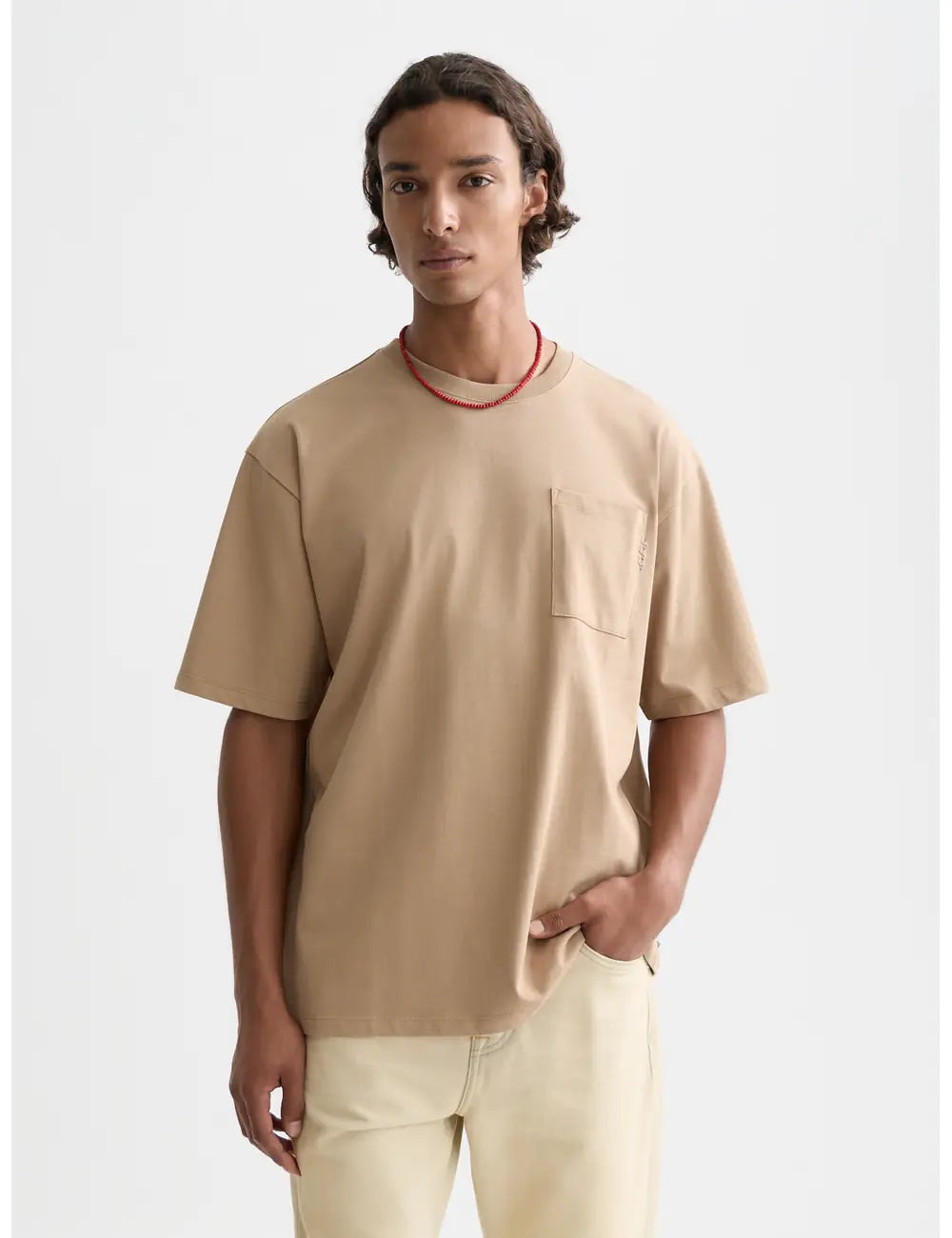 Medium Beige Seasonal Core 3 Crosses Chest Pocket Loose-fit T-shirt front view by Scotch & Soda