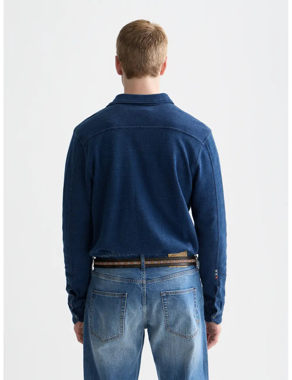 Washed Indigo Textured Jersey Shirt back view showing fit and finish by Scotch & Soda