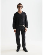 V-neck Cable Loose-fit Pullover front view showing fit and finish by Scotch & Soda