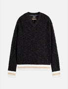 V-neck Cable Loose-fit Pullover flat lay showing product details by Scotch & Soda