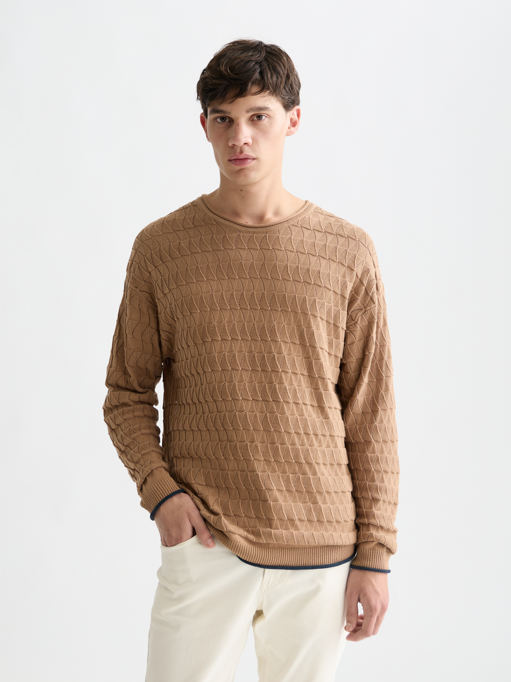 Pointelle dropped shoulder pullover