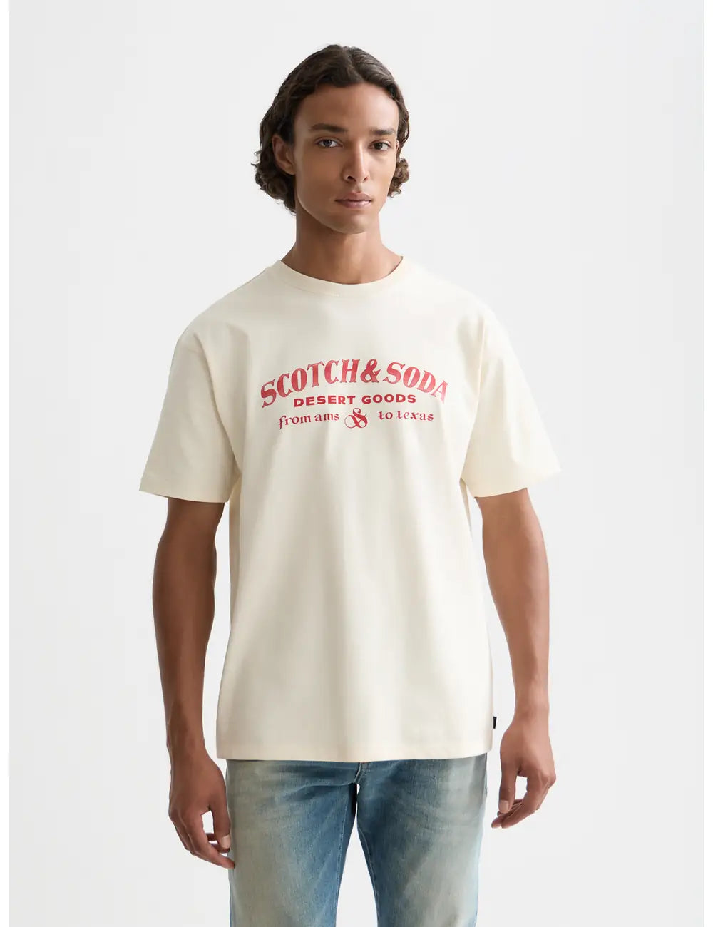 Light Beige Front Artwork Relaxed-fit T-shirt front view by Scotch & Soda