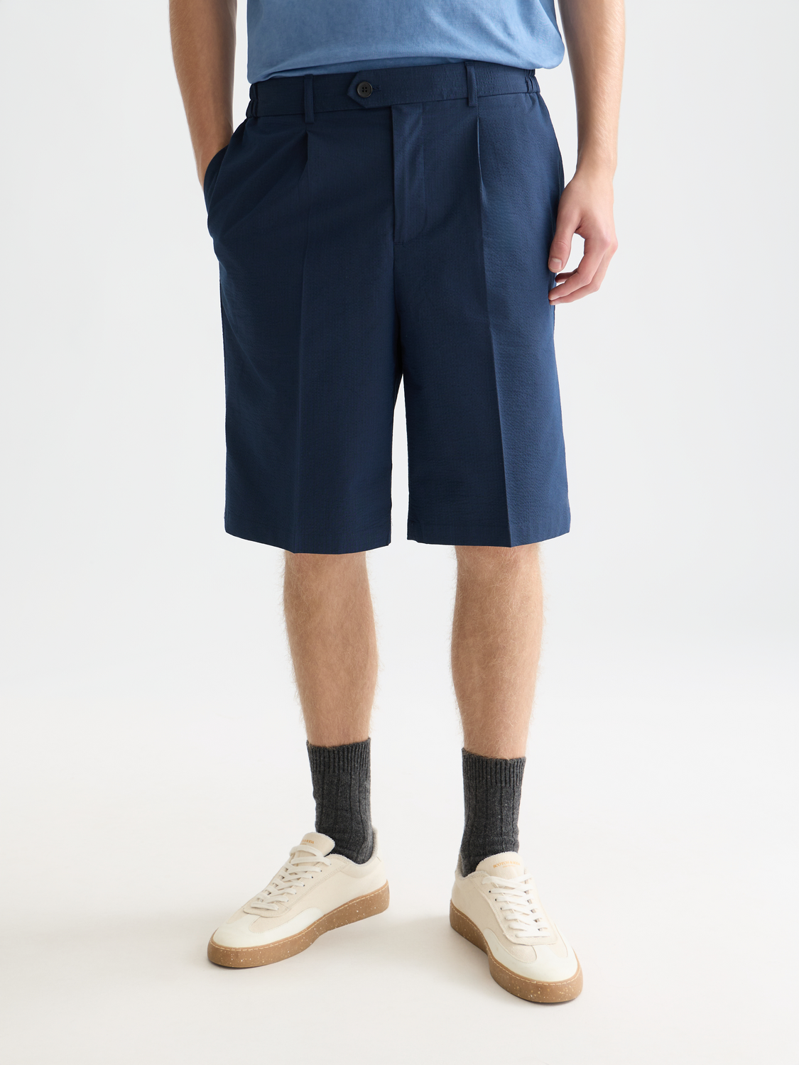 Seersucker wide bermuda shorts