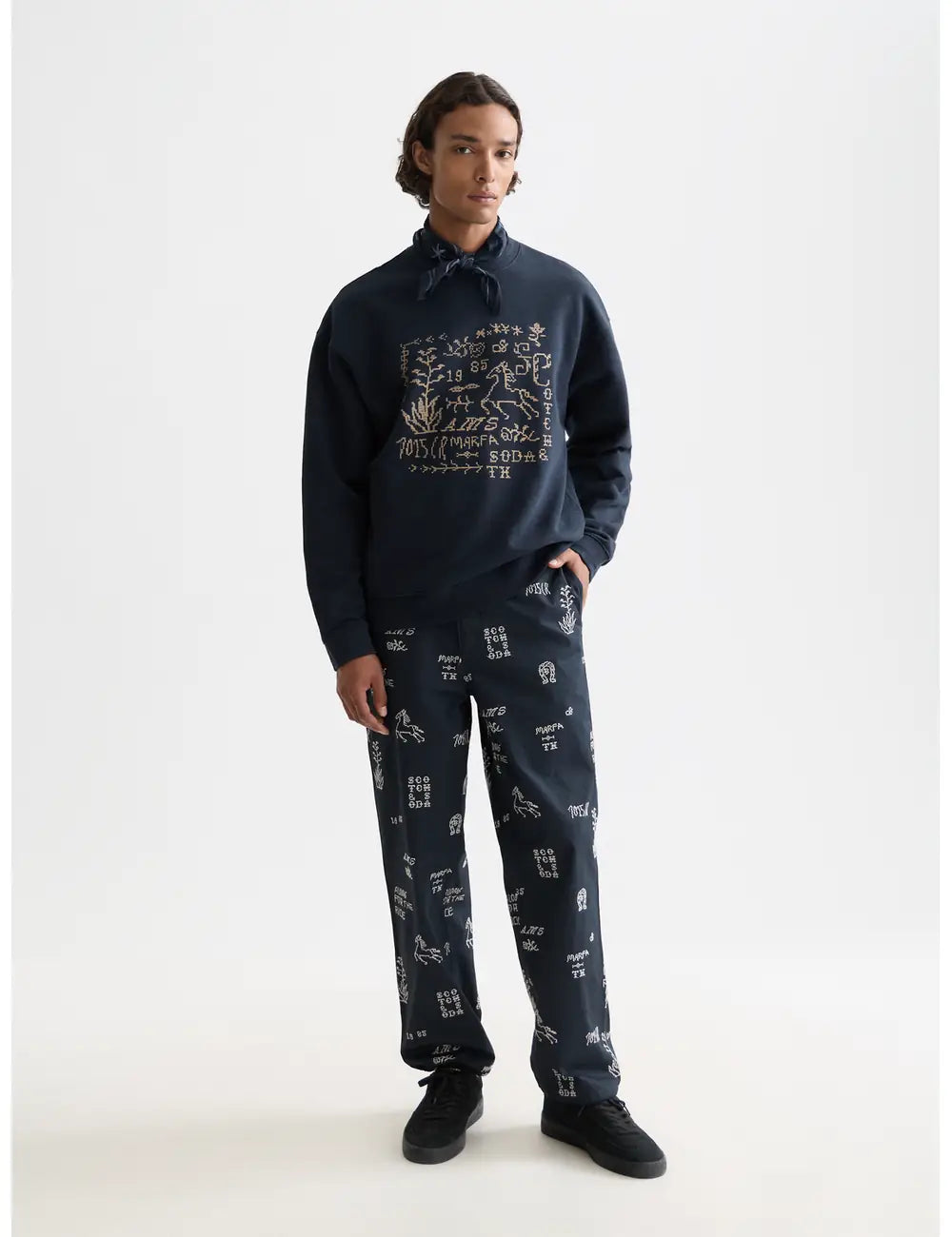 Cross Stitch Artwork Relaxed-fit Sweat-shirt front view showing fit and finish by Scotch & Soda