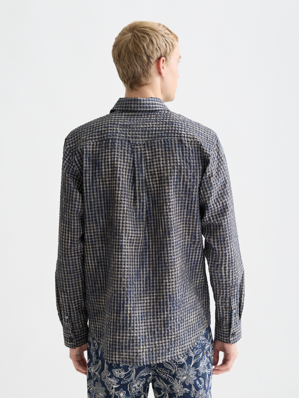 Seersucker micro-check relaxed shirt