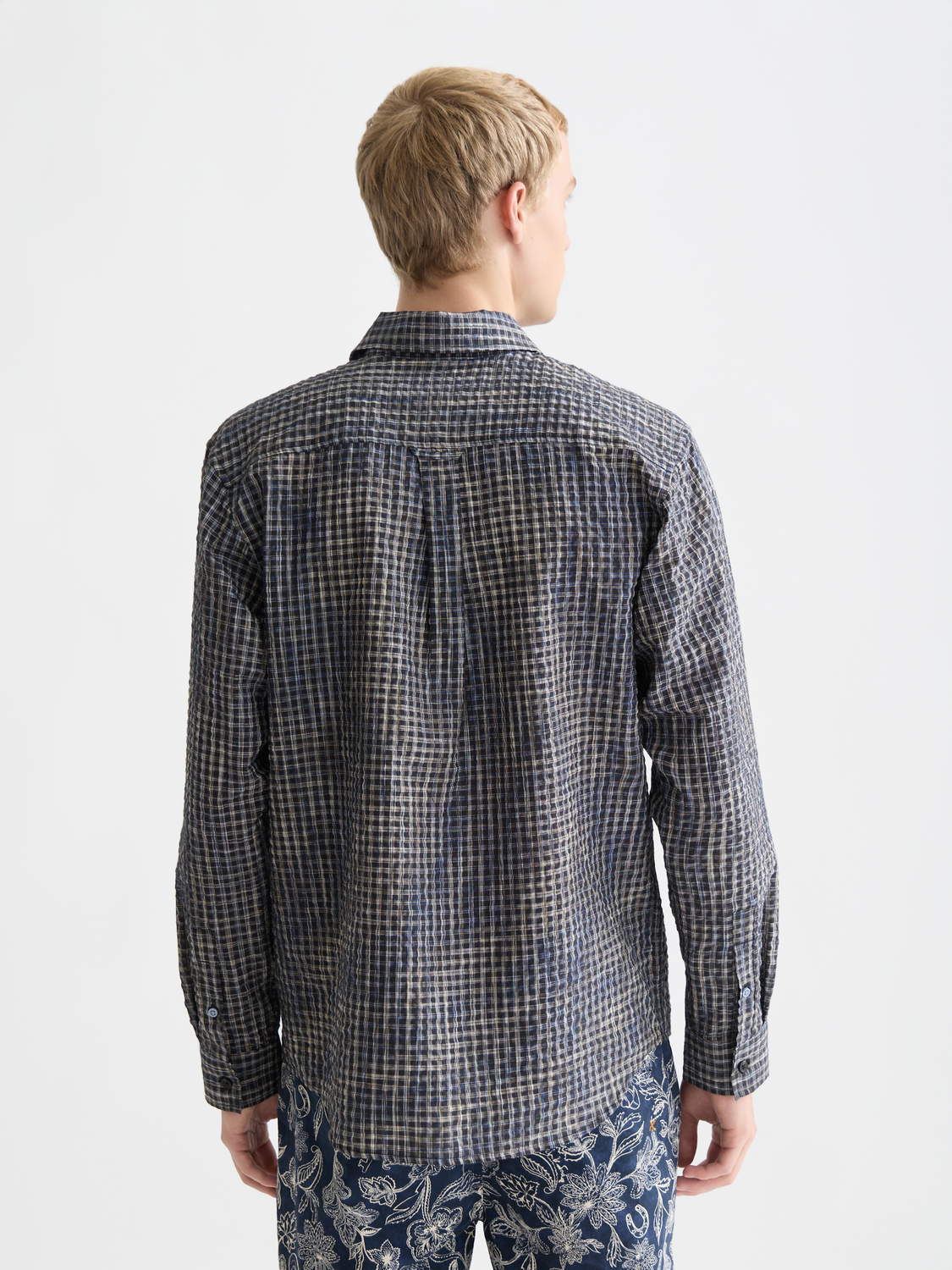 Seersucker micro-check relaxed shirt
