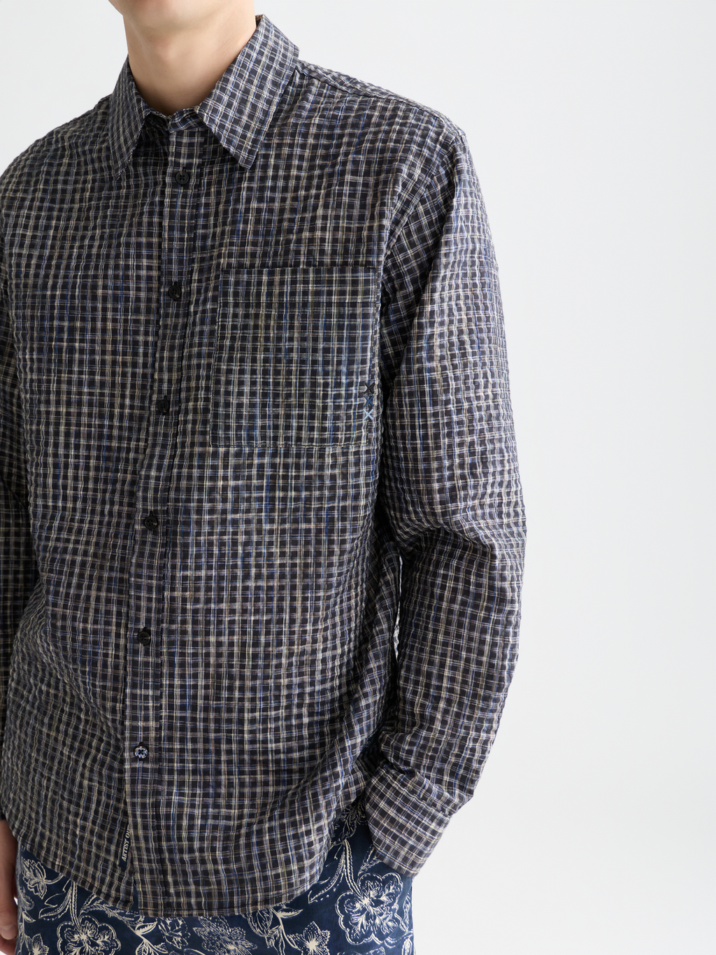 Seersucker micro-check relaxed shirt